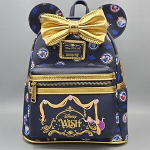 Disney Cruise Line DCL Wish Loungefly Backpack Bow Gold Blue